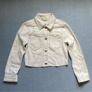 Hollister Trucker Denim Cropped Pocket Jacket Size S in Ivory